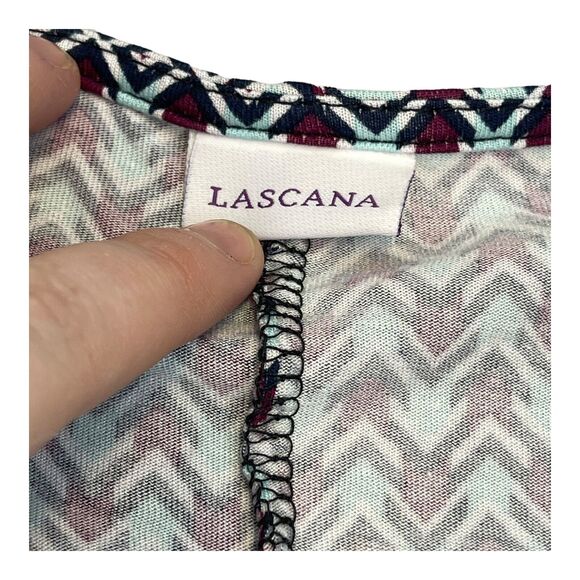 Lascana Blouse Top Women's 8/10 Multicolor Chevron Viscose V-Neck Flare Sleeve - Picture 7 of 8